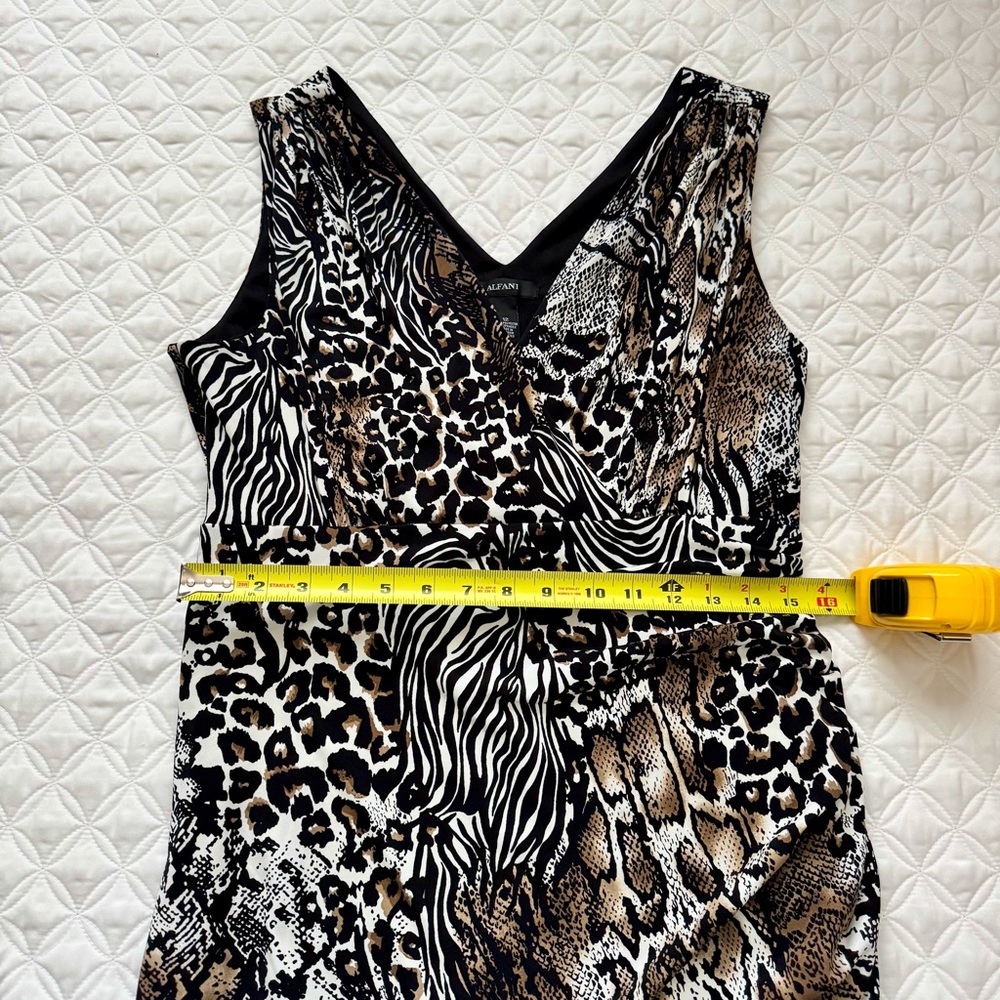 Alfani Animal Print V-Neck Sleeveless Midi Dress Black White Tan Size 12 - Picture 5 of 11